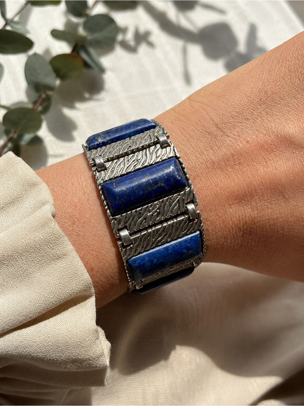 Vintage 1970s-1980s David Sigal Sterling Silver & Genuine Lapis Lazuli Bracelet